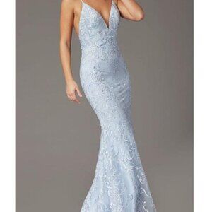 PromGirl Light Blue Lace Prom Dress